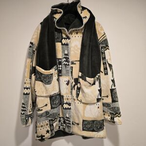 Vtg Quality Goods Canada Winter Nature Heavy Fleece Reversible Coat Jacket M/L